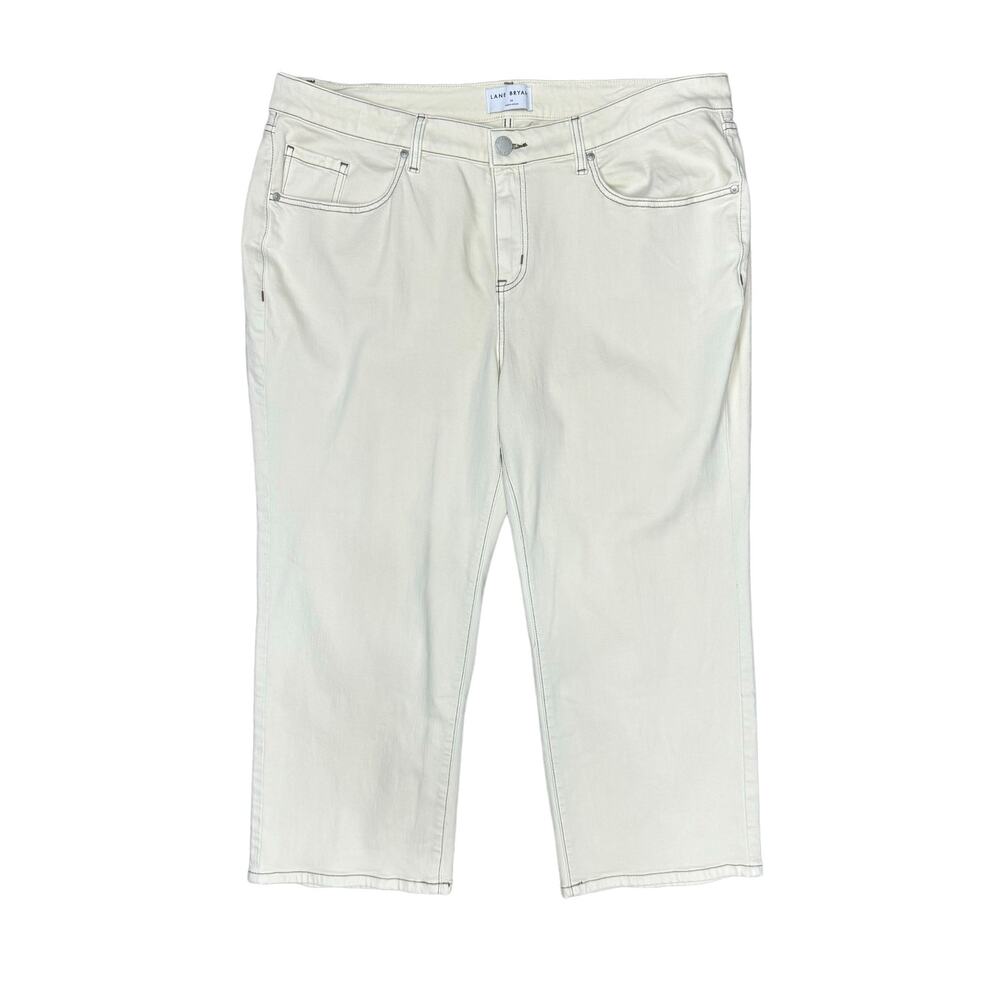 Lane Bryant Cream Signature Fit Mid Rise Straight Crop Contrast Stitching Jeans